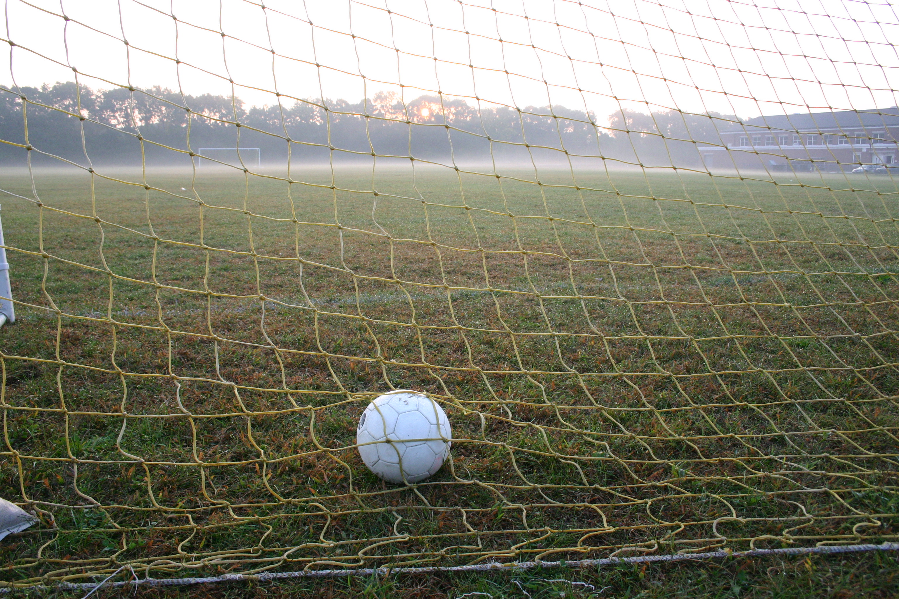 a soccer ball in a foggy field