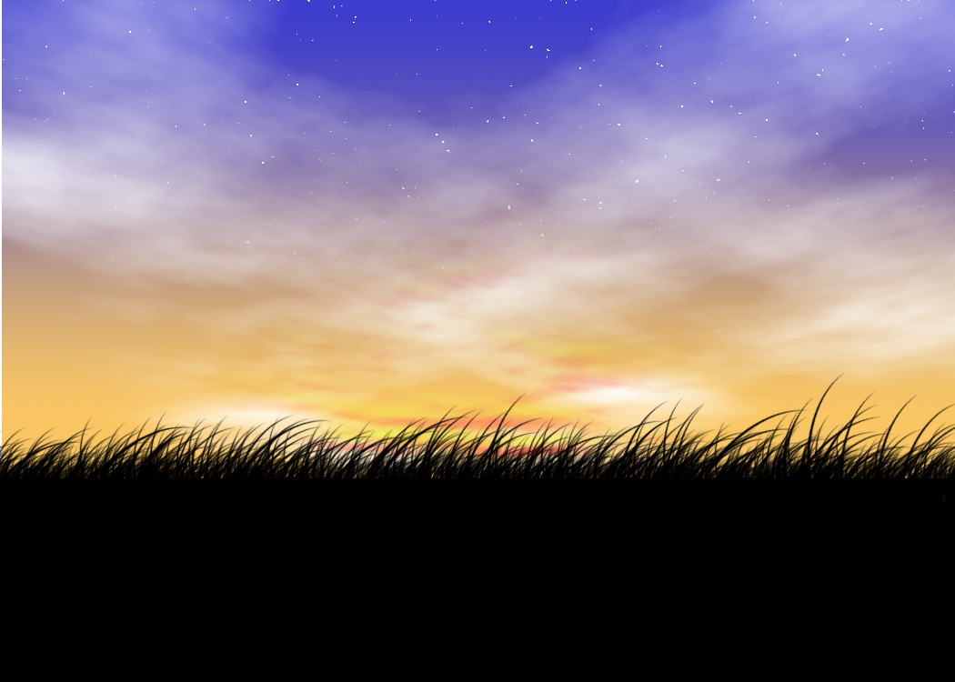 sunset over a grassy field